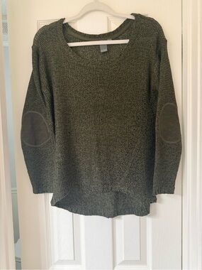 Quinn Olive Knit Crewneck Sweater with Quilted Elbow Patches